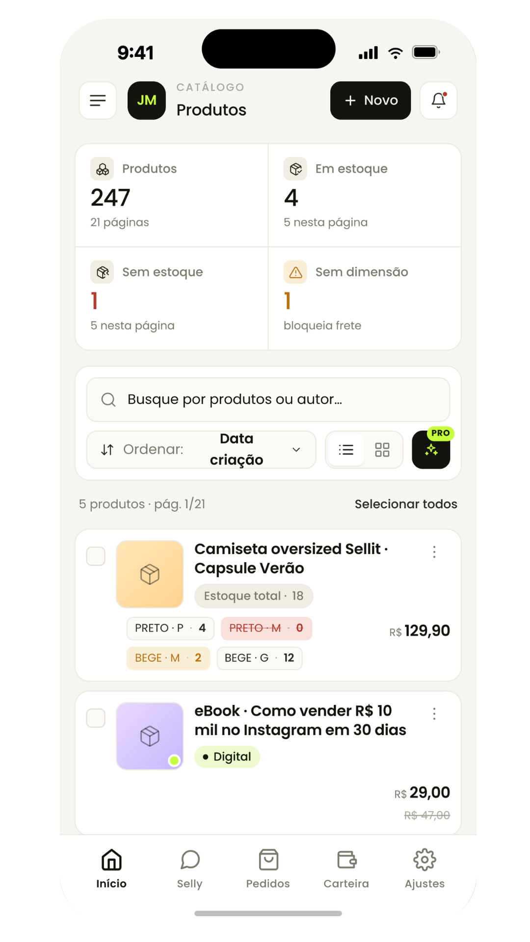 Catálogo no app